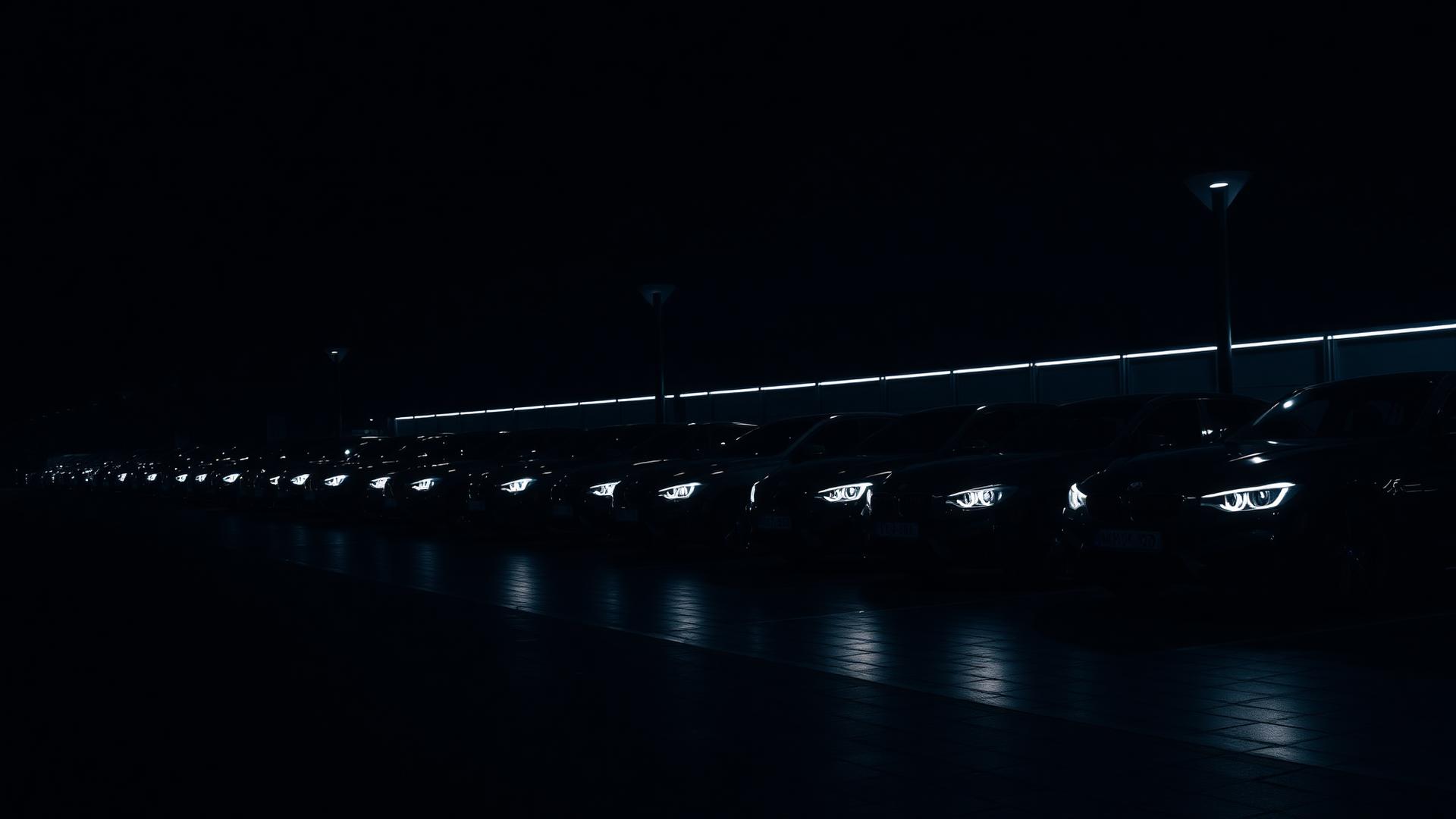 Row of quality pre-owned cars available from Ken Motors in Dubai at night
